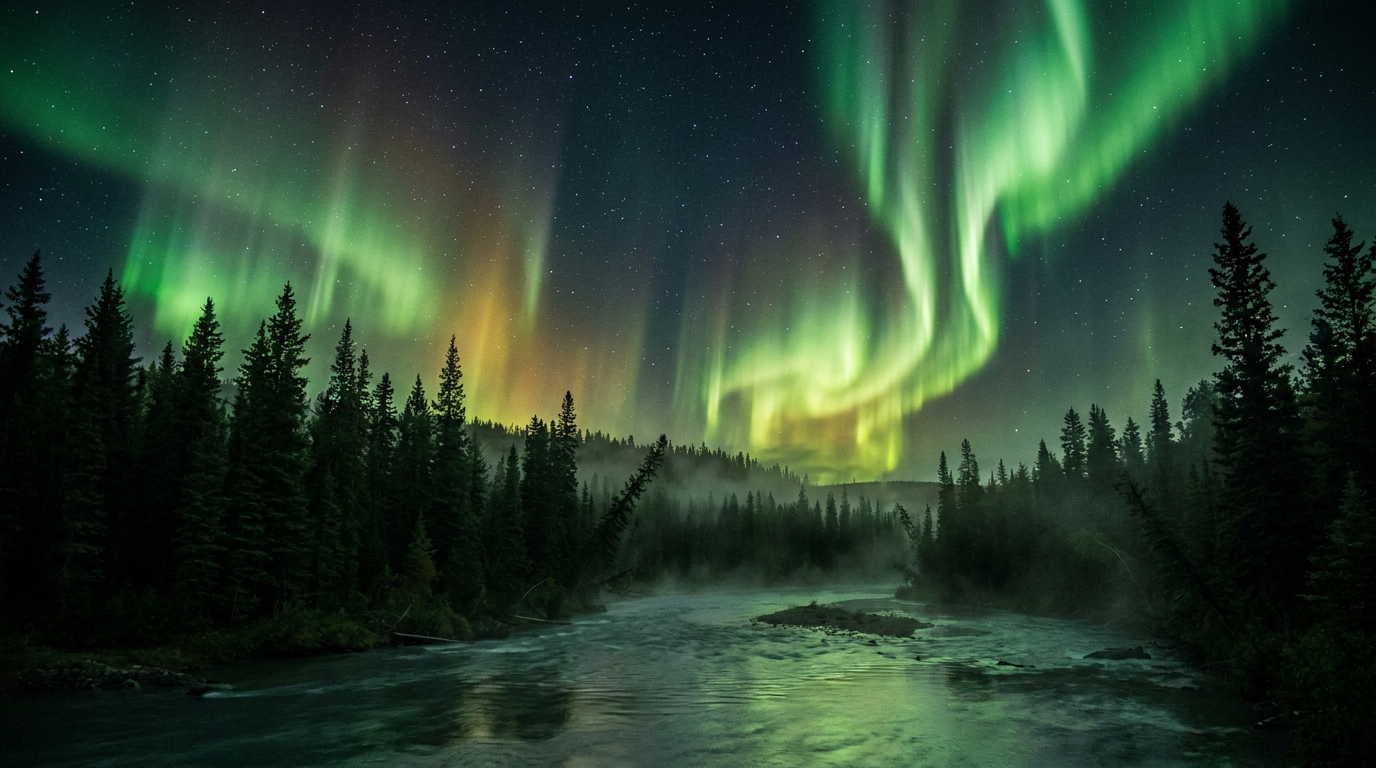 Canadian pine forest under a starlit sky